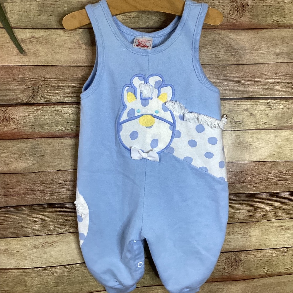 Light Blue Baby Romper with Giraffe Applique